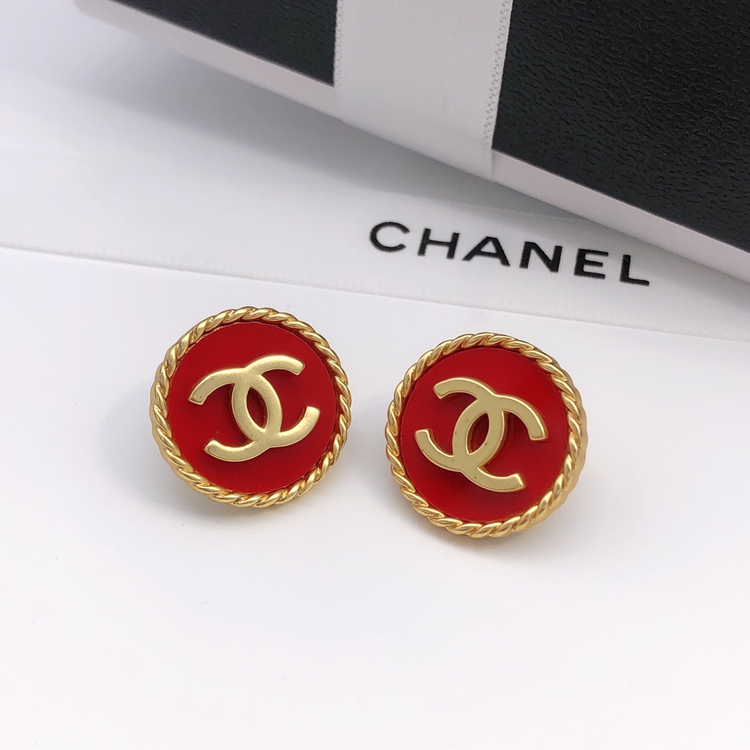 Ch**el Double C Round Earrings Red For Women