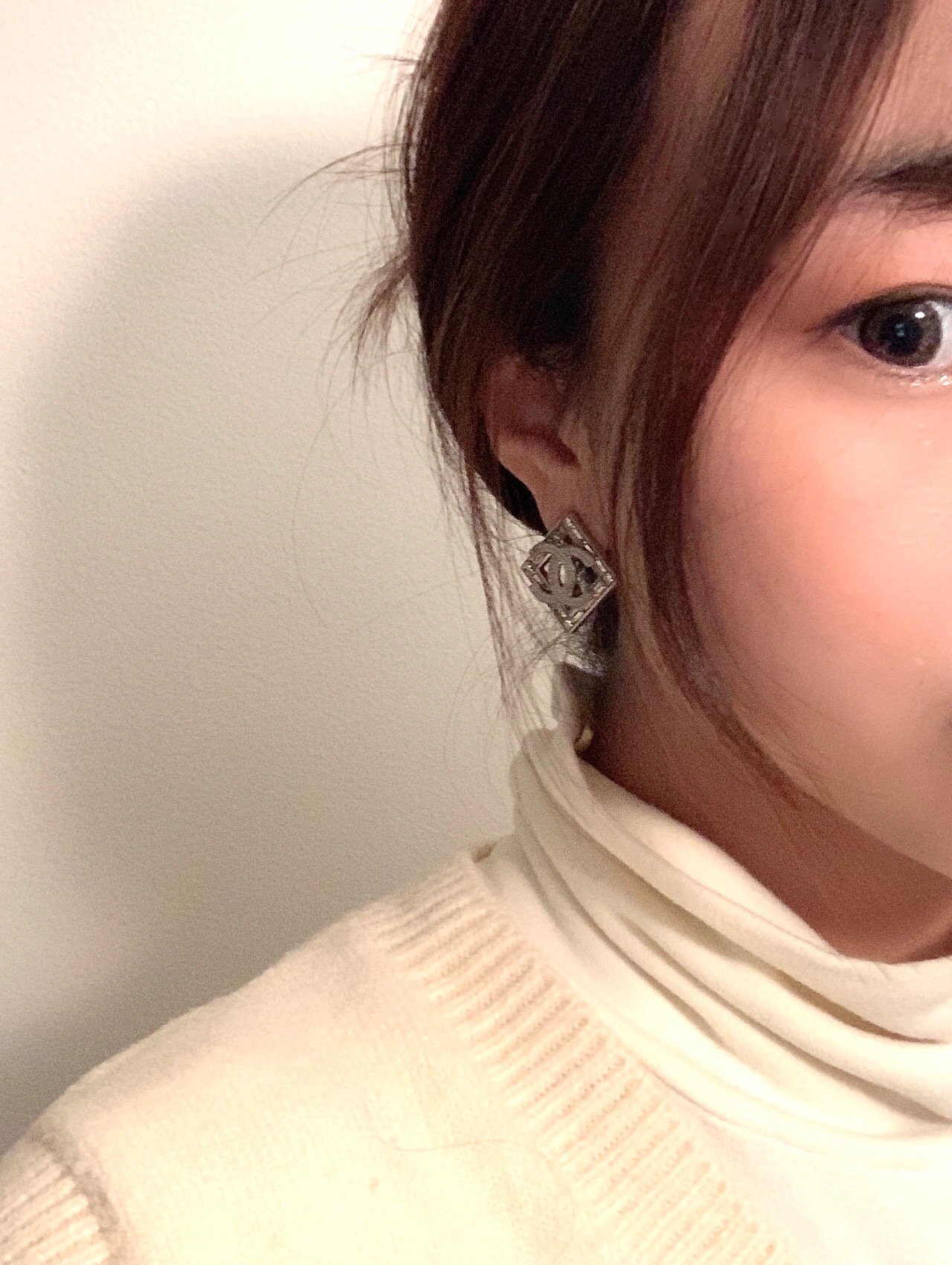 Ch**el Double C Square Earrings Silver For Women