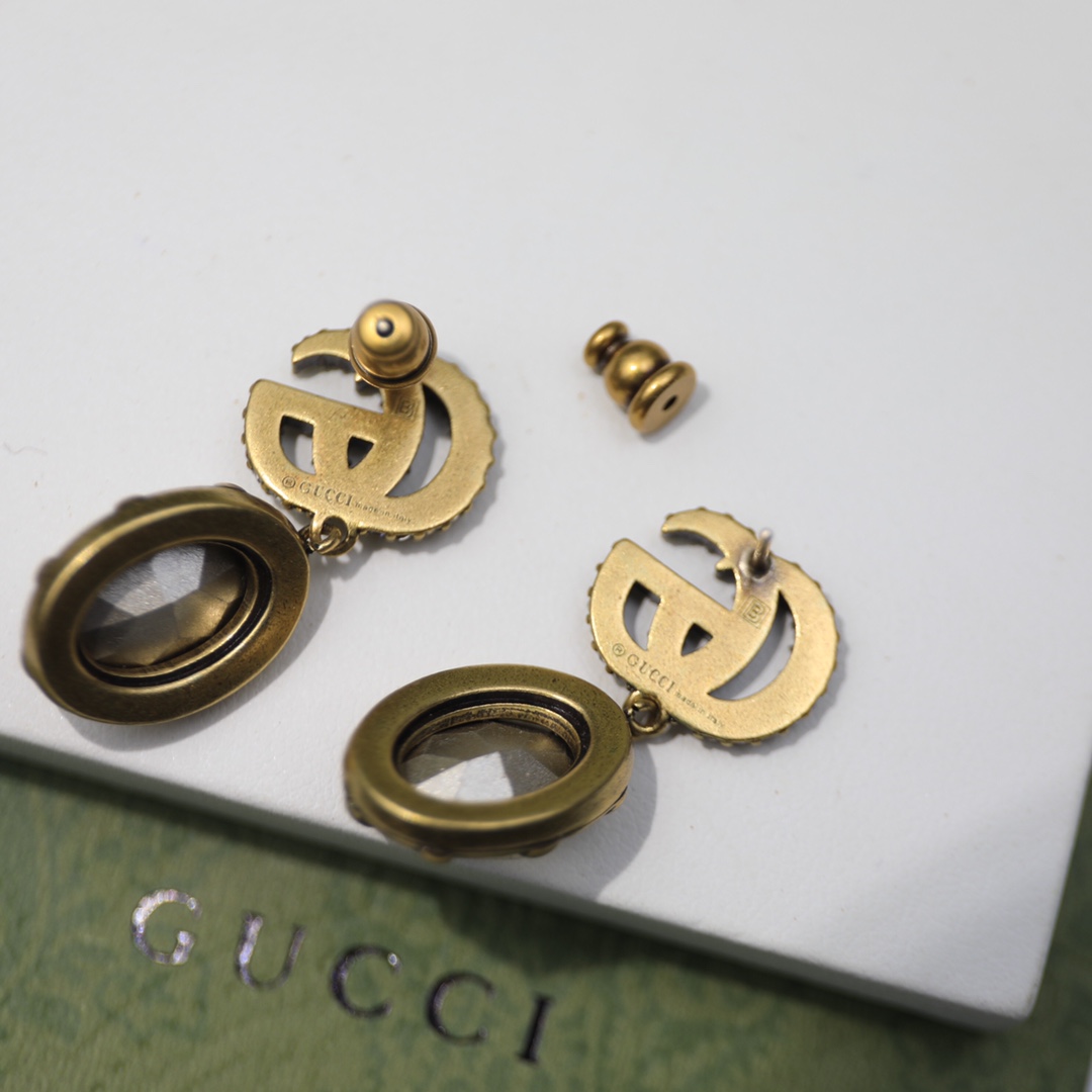 Gvc*1 Double G Earrings With Crystals Gold Tone For Women 629659 J1D50 8066