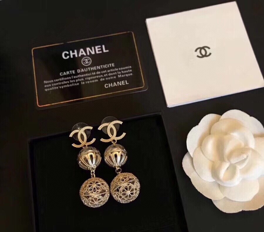 Ch**el Douple Sphere Earrings Gold Tone For Women