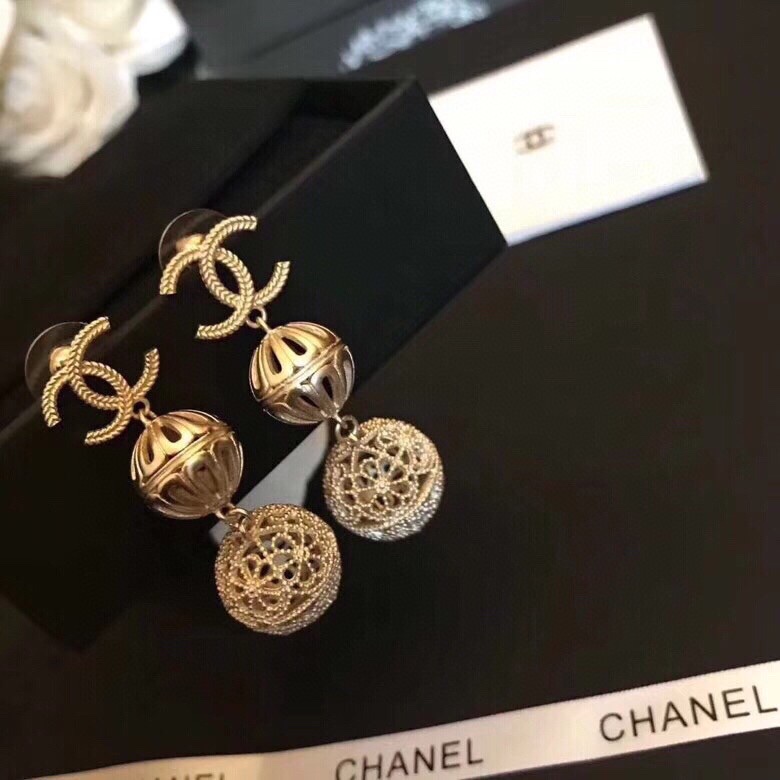 Ch**el Douple Sphere Earrings Gold Tone For Women