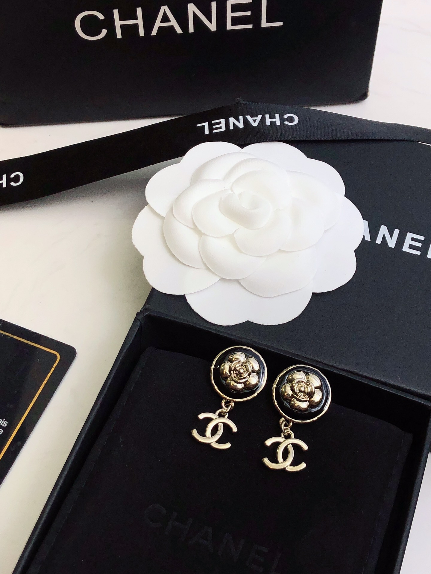 Ch**el Flower Earrings Black For Women