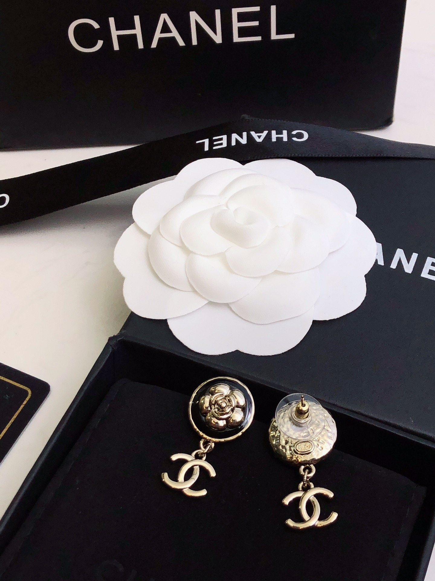Ch**el Flower Earrings Black For Women