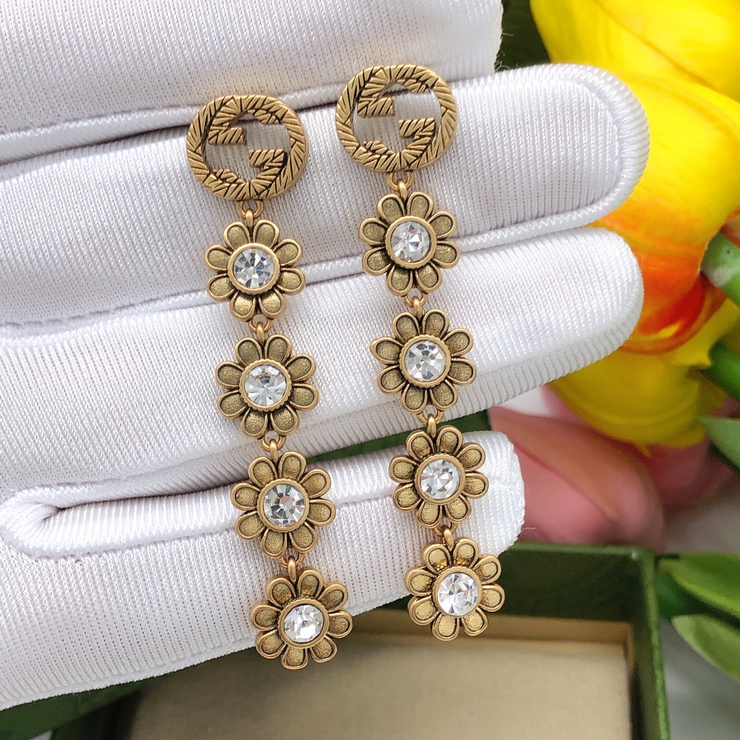 Gvc*1 Flower Tassel Earrings Gold For Women