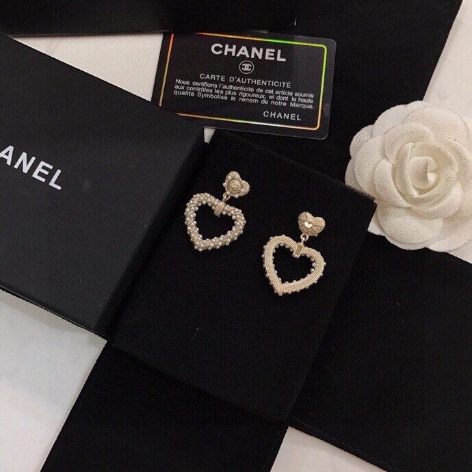 Ch**el Heart Earrings Gold For Women