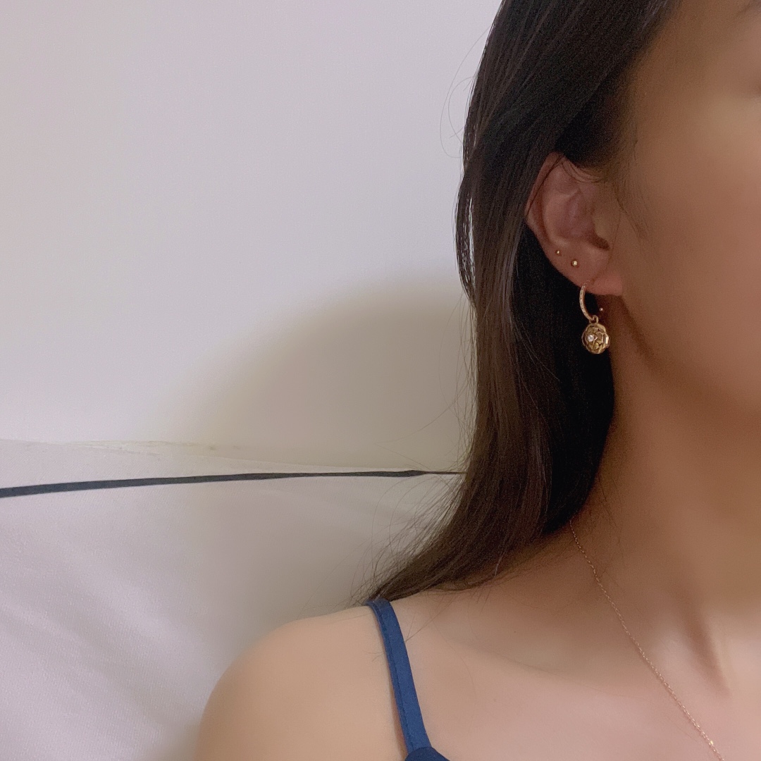 Ch**el Hollow Camellia Earrings Gold For Women
