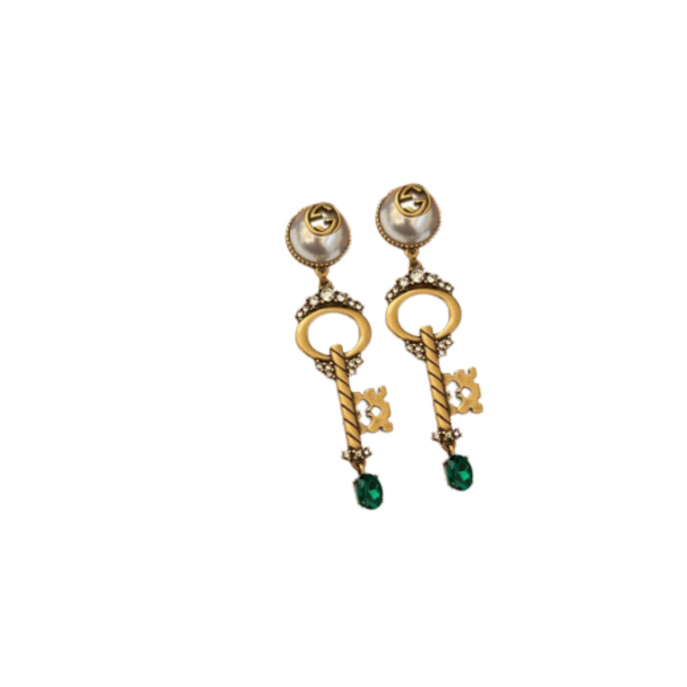 Gvc*1 Key Green Stone Earrings Gold Tone For Women