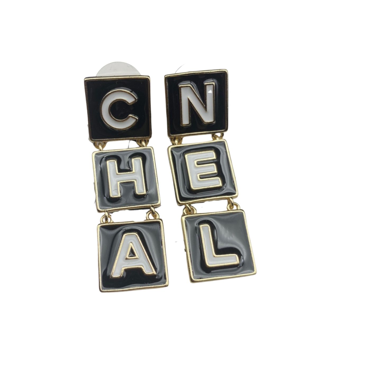 Ch**el Lady Letter Earrings Black For Women