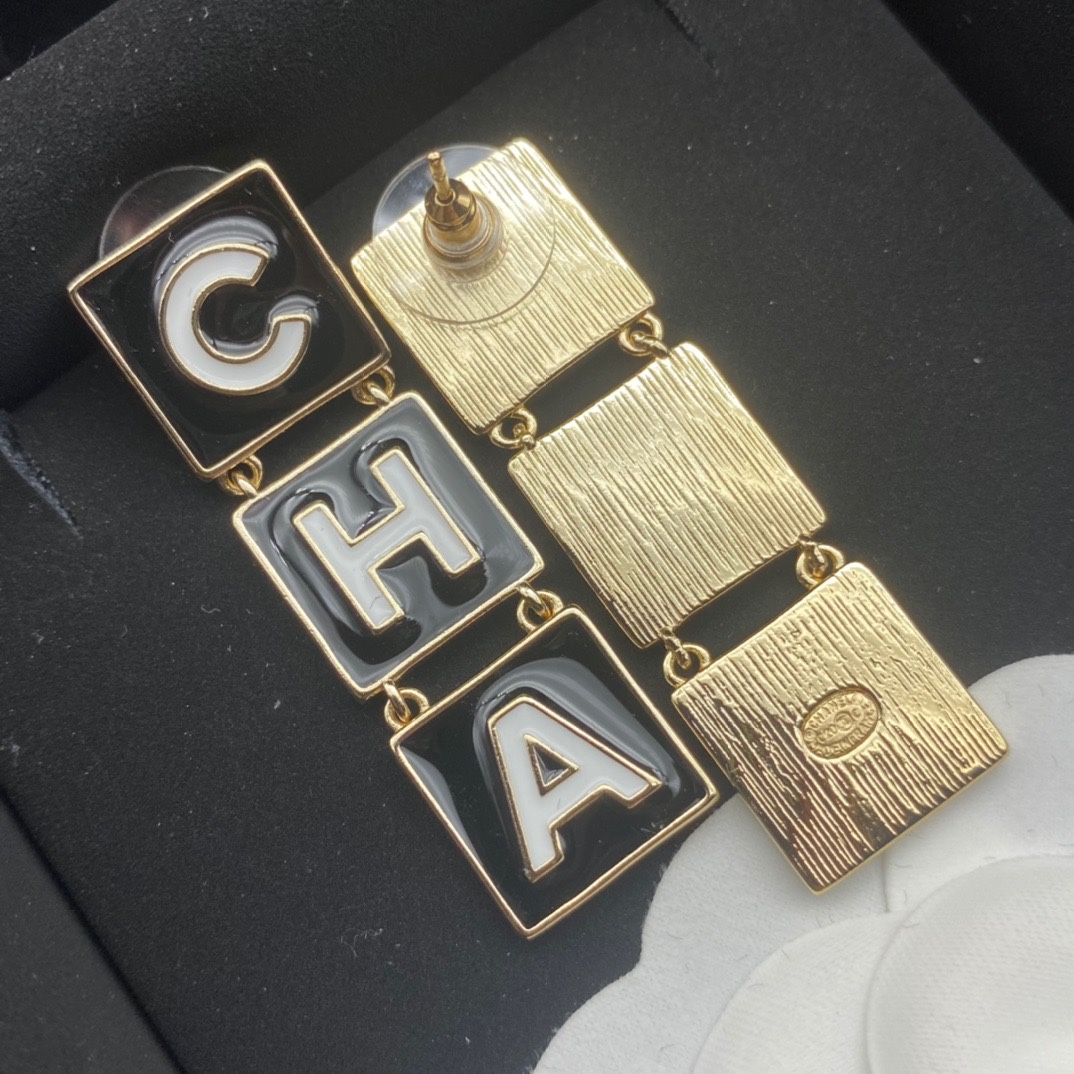 Ch**el Lady Letter Earrings Black For Women