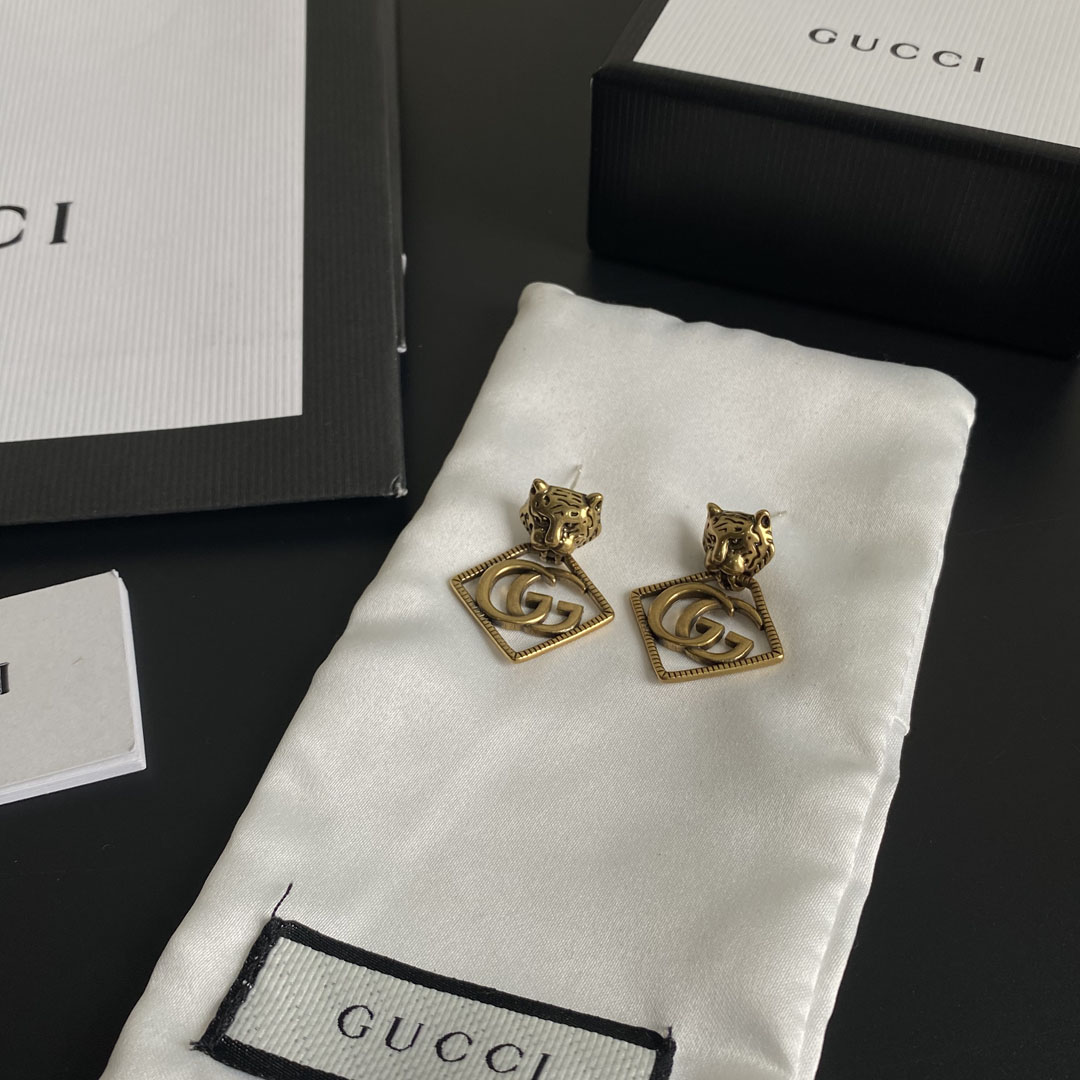 Gvc*1 Leopard Rhombus Earrings Gold Tone For Women