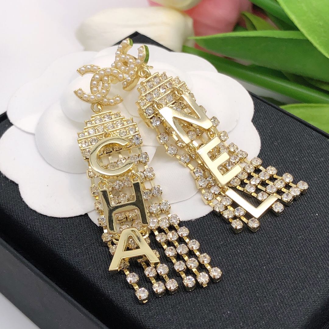 Ch**el Letter Tassel Earring Gold For Women