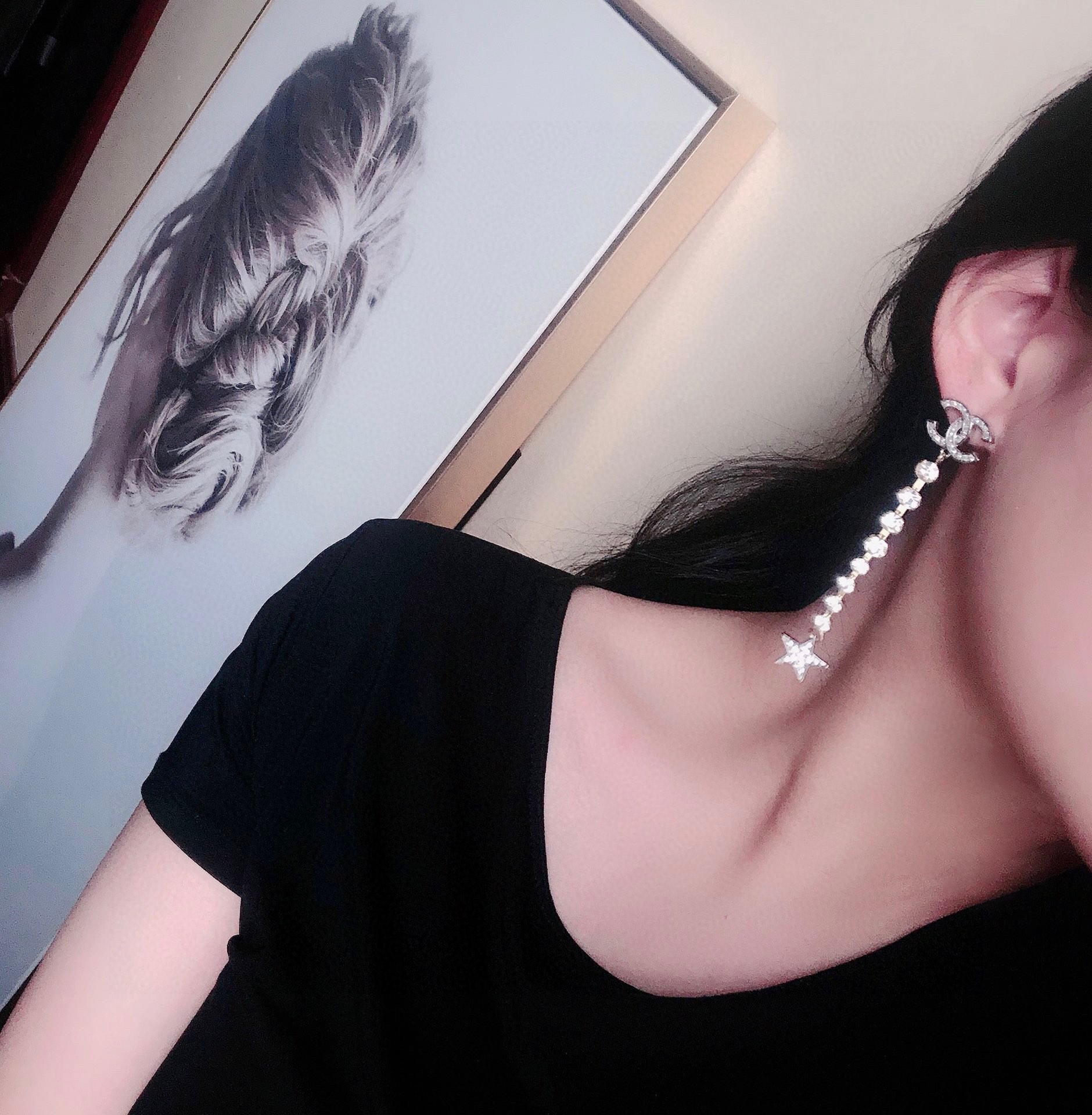 Ch**el Long Star Earrings Gold For Women