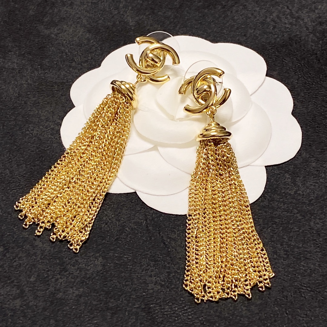 Ch**el Long Tassel Earrings Gold For Women