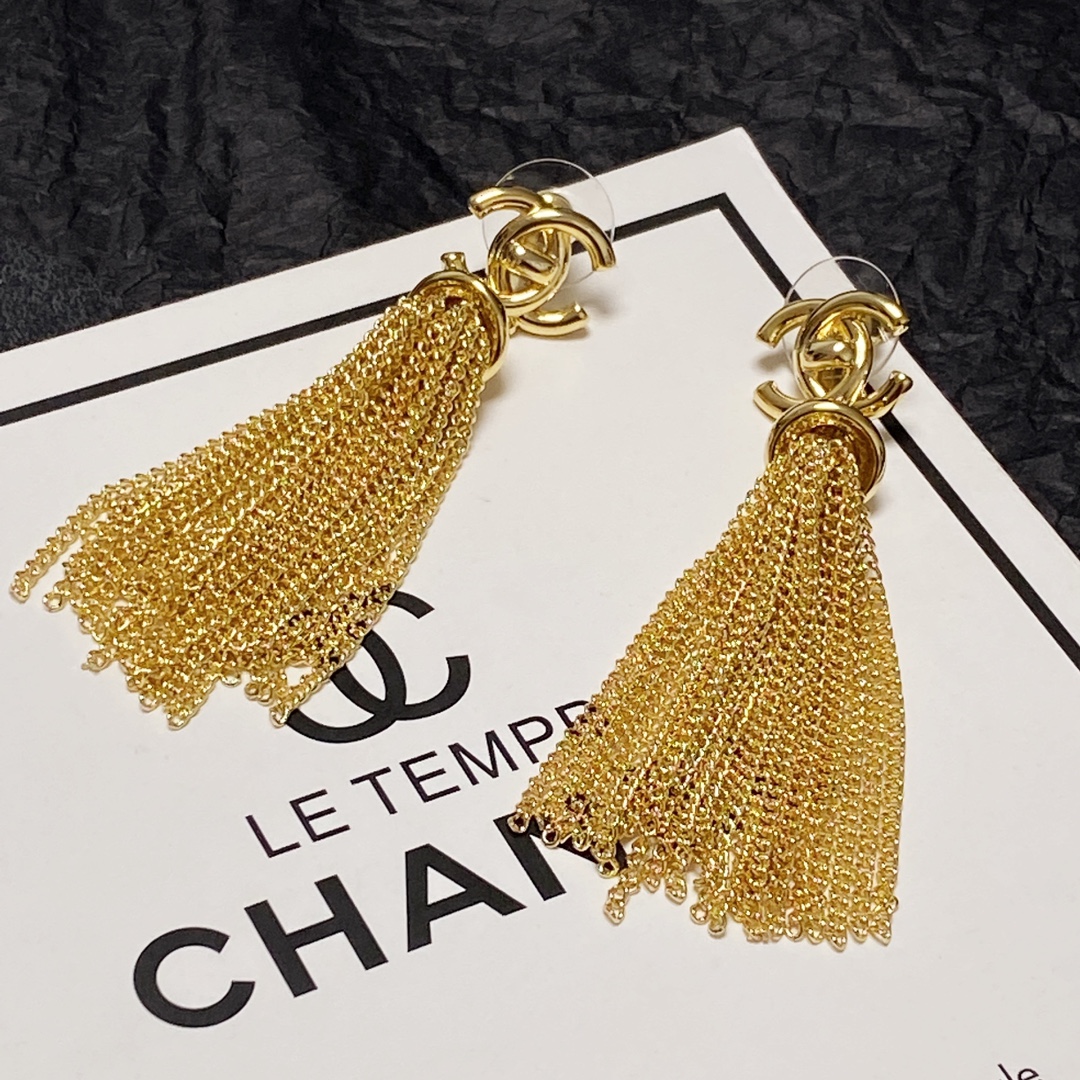 Ch**el Long Tassel Earrings Gold For Women