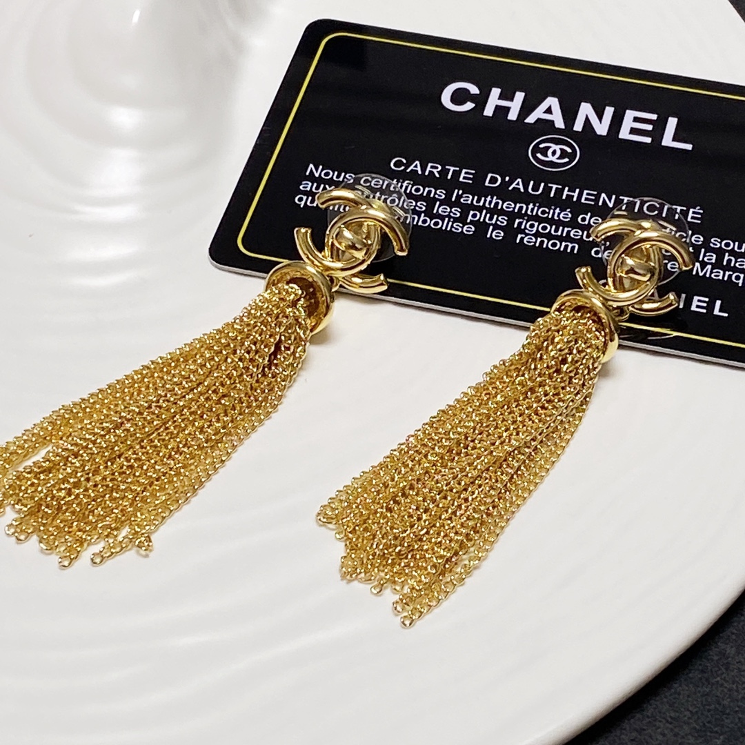 Ch**el Long Tassel Earrings Gold For Women