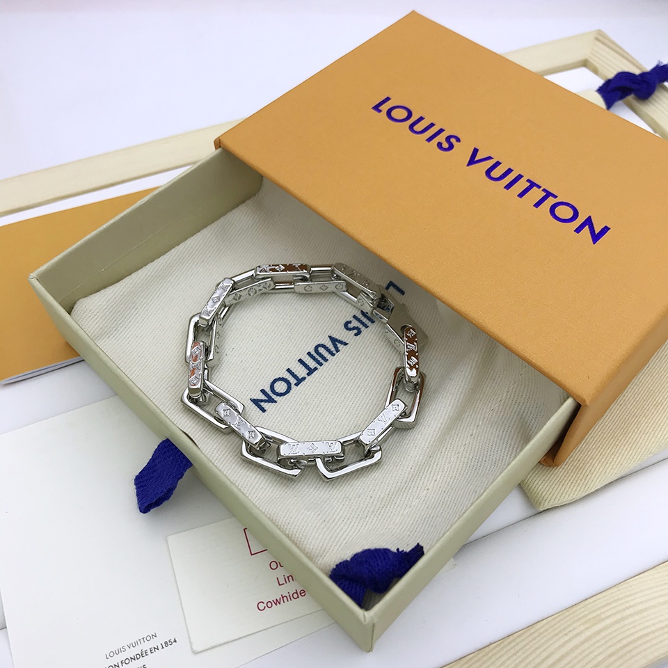 L0vis Vvtt0n Monogram Chain Bracelet Silver Tone For Men M00308
