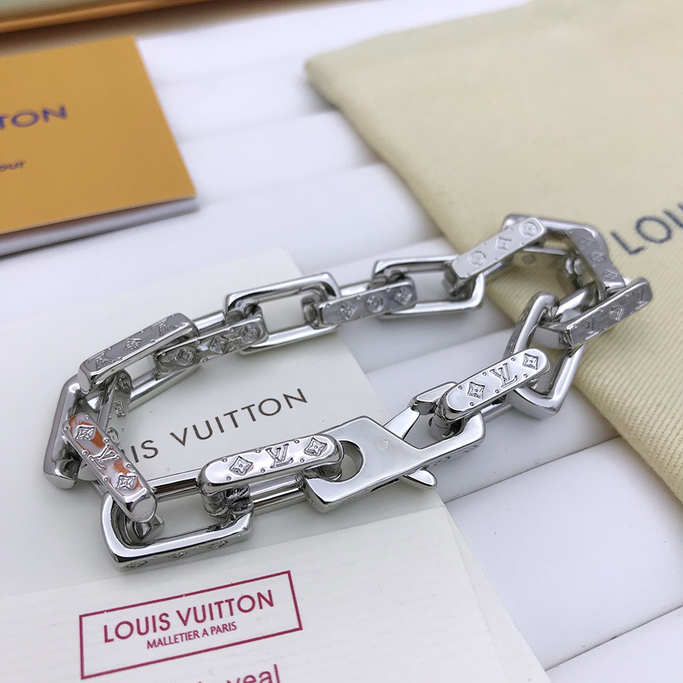 L0vis Vvtt0n Monogram Chain Bracelet Silver Tone For Men M00308