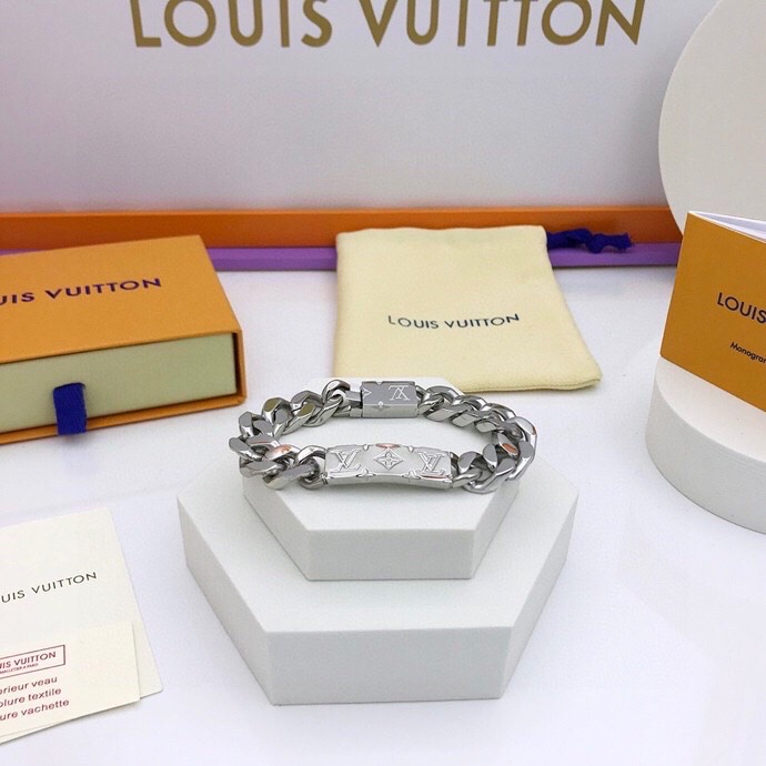 L0vis Vvtt0n Monogram Chain Bracelet Silver Tone For Men M00855