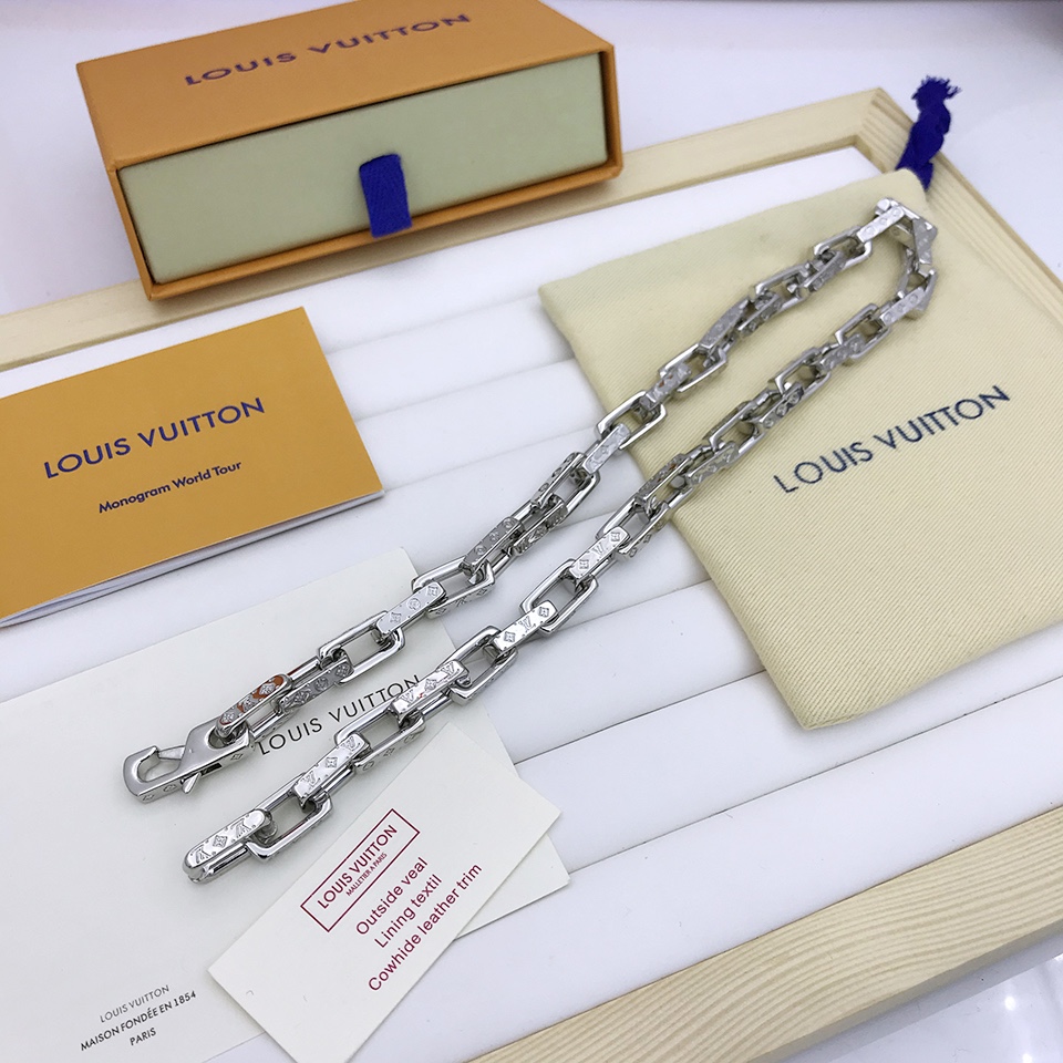 L0vis Vvtt0n Monogram Chain Necklace Silver Tone For Men M00307