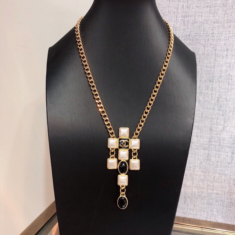 Ch**el Morden Stone Necklace Gold Tone For Women