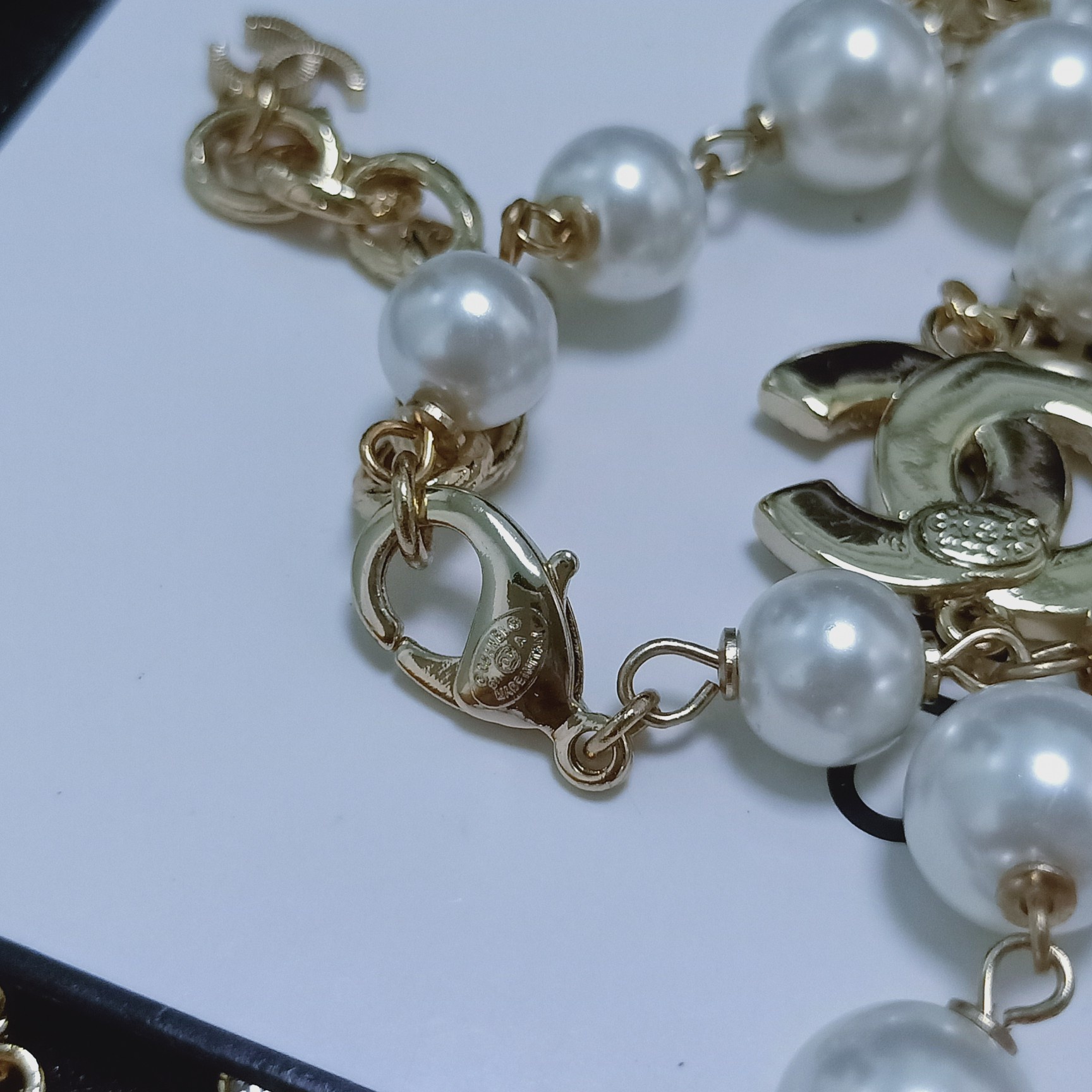 Ch**el Multi Layered Letters Links Pearl Necklace White For Women