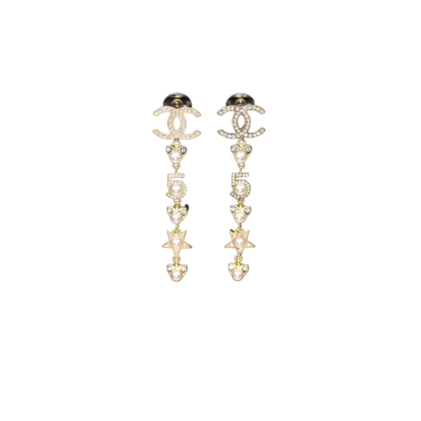 Ch**el Number 5 Long Earrings Gold Tone For Women