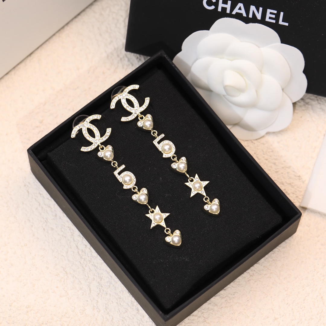Ch**el Number 5 Long Earrings Gold Tone For Women