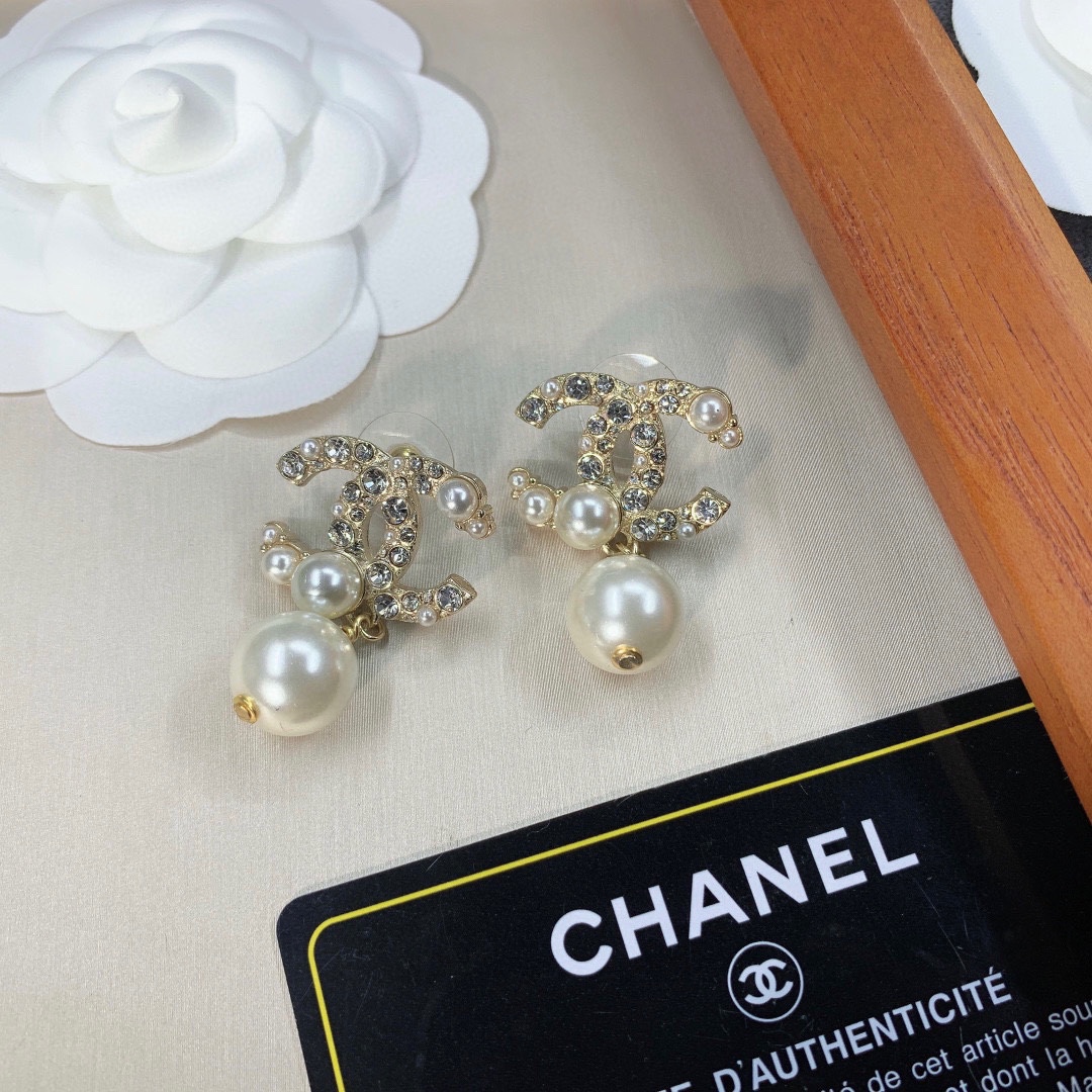 Ch**el Pearl C Double Earrings Gold For Women