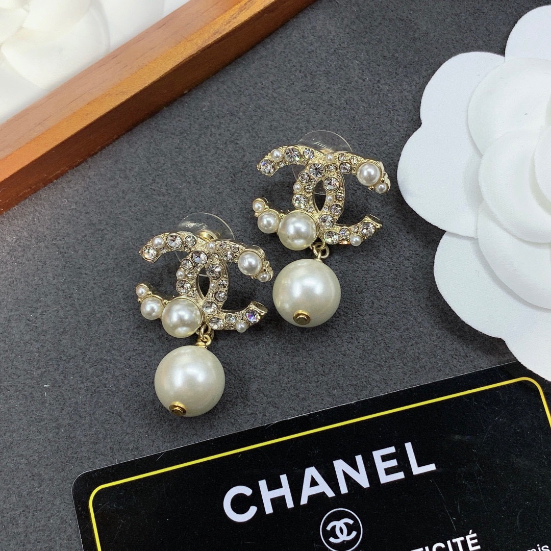 Ch**el Pearl C Double Earrings Gold For Women