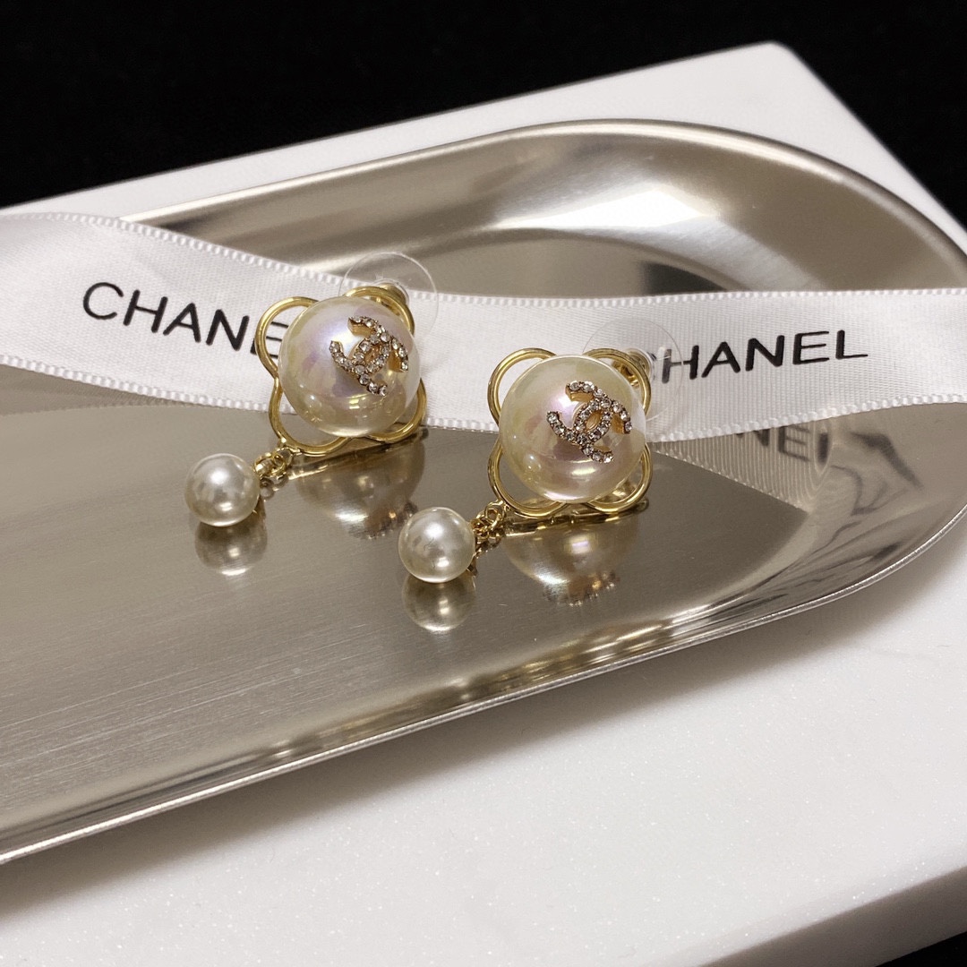 Ch**el Pearl Studded Earrings White For Women