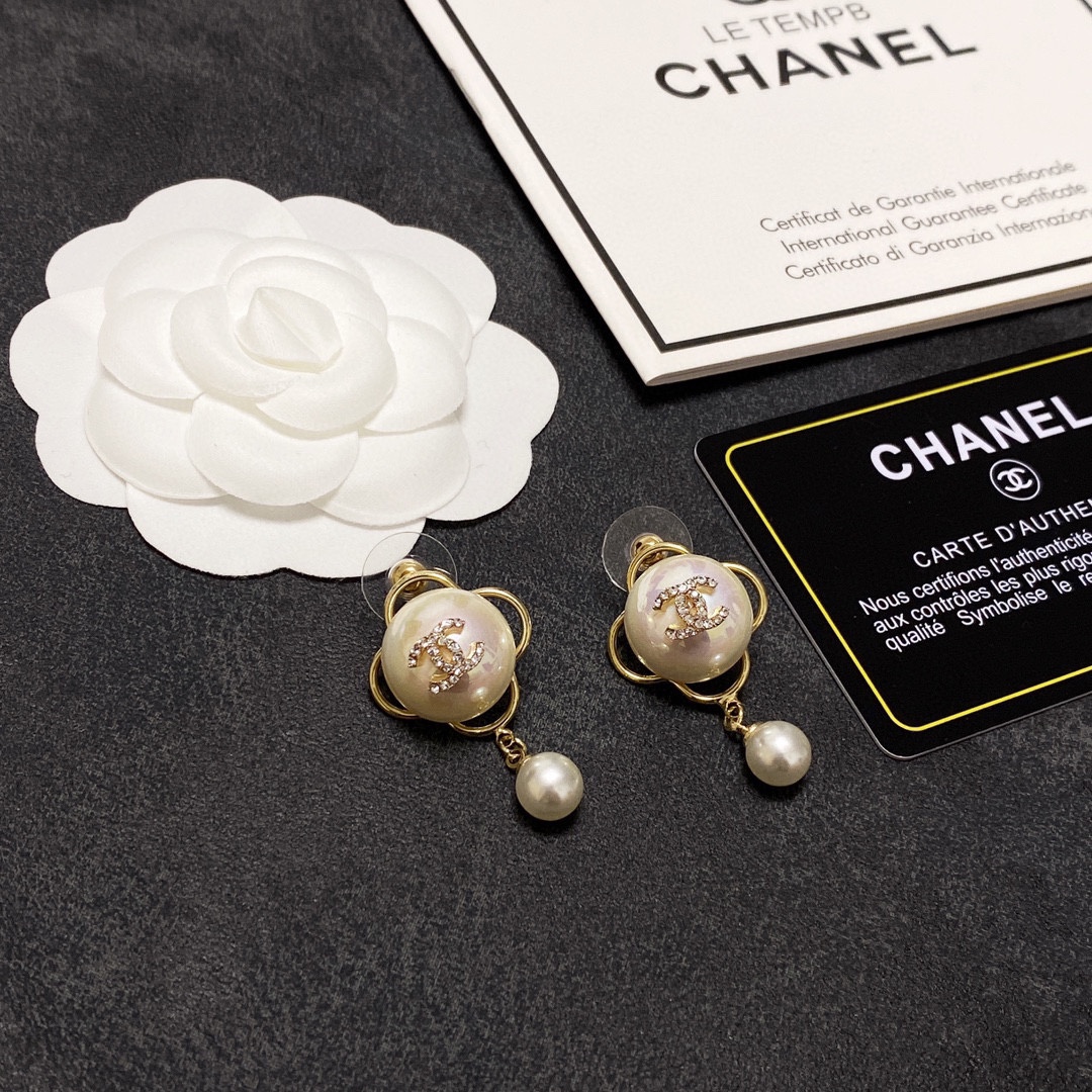 Ch**el Pearl Studded Earrings White For Women