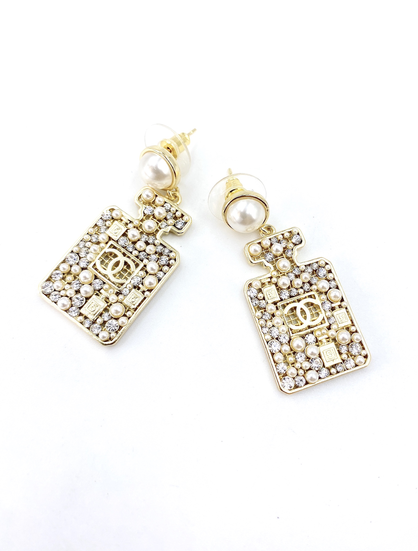 Ch**el Perfume Bottle Earrings Gold Tone For Women