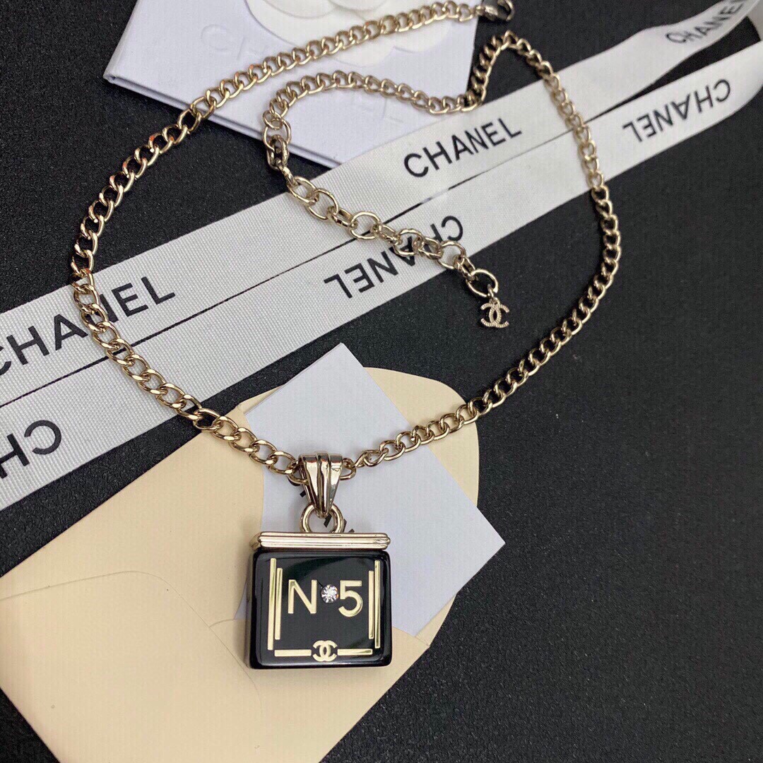 Ch**el Perfume Bottle Necklace Gold For Women