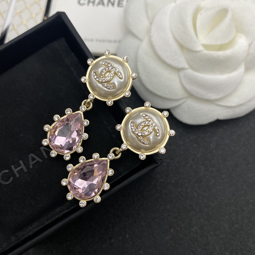 Ch**el Purple Oval Stone Earrings Gold Tone For Women