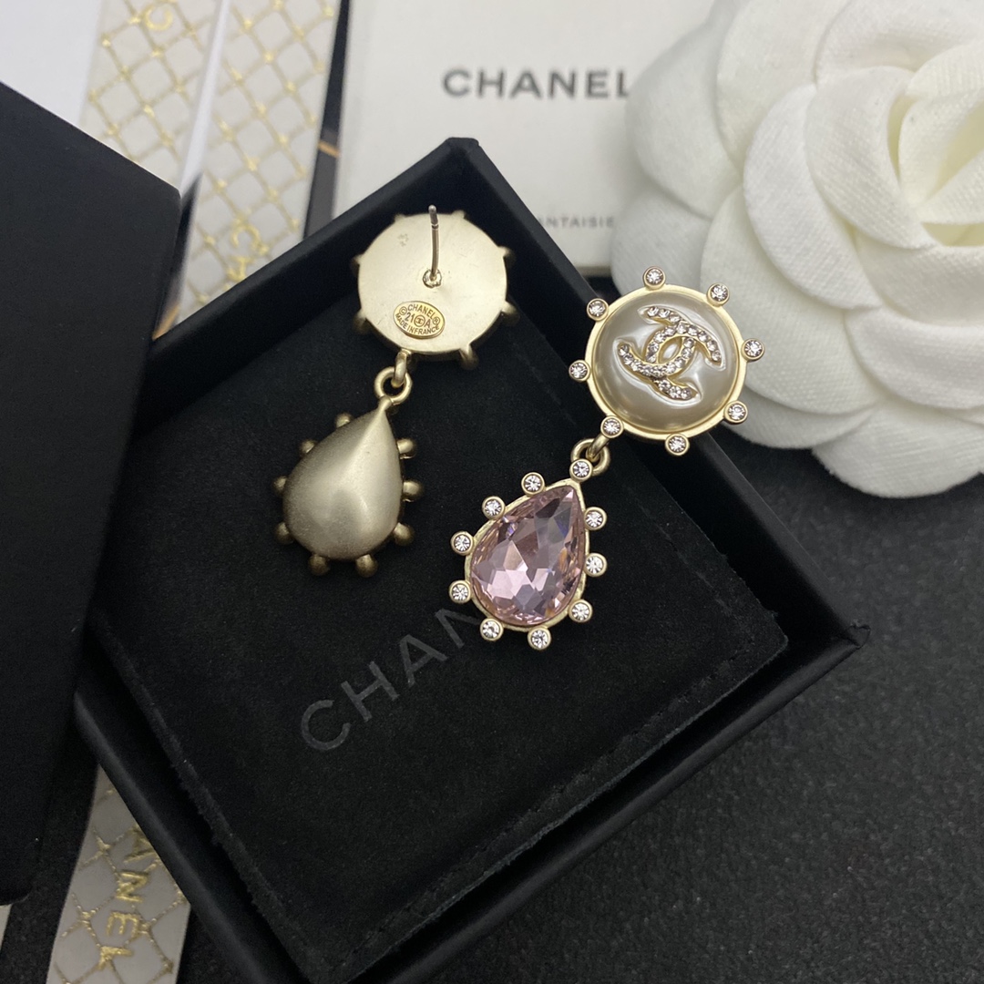 Ch**el Purple Oval Stone Earrings Gold Tone For Women