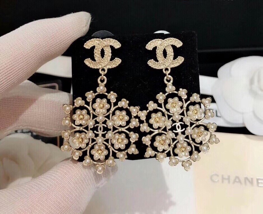 Ch**el Snowflakes Earrings Gold Tone For Women