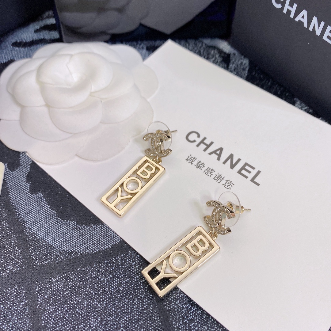 Ch**el Strass CC BOY Drop Earrings Gold For Women