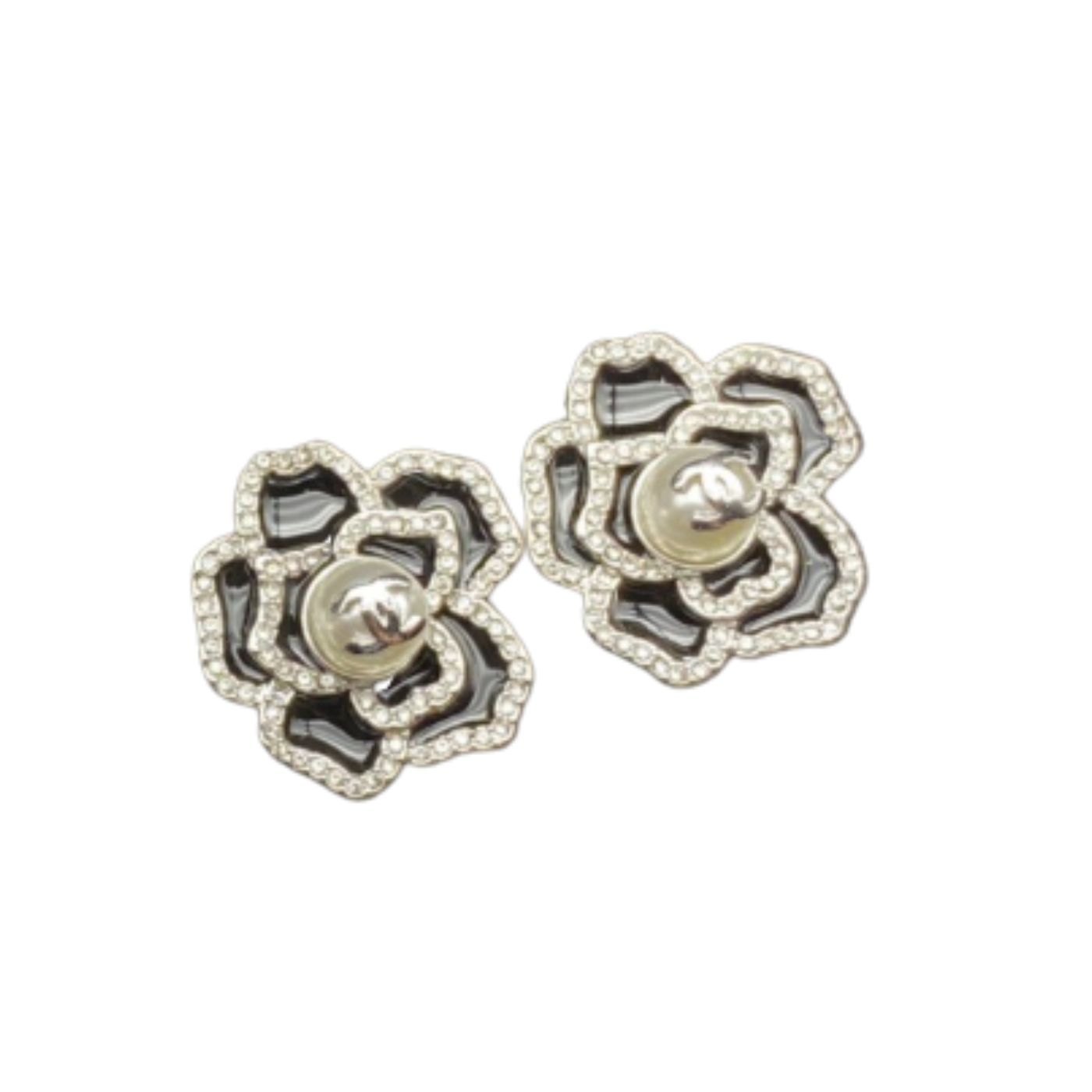 Ch**el Sweet Lady Camellia Earrings Black For Women