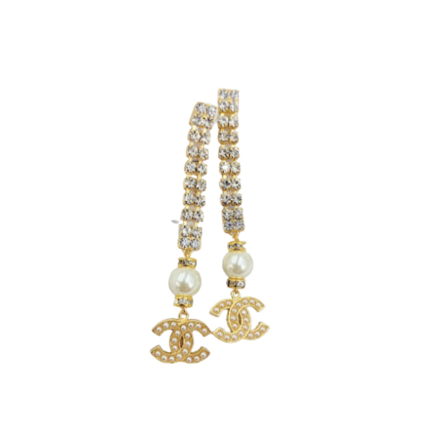 Ch**el Thick Long Earrings Gold Tone For Women