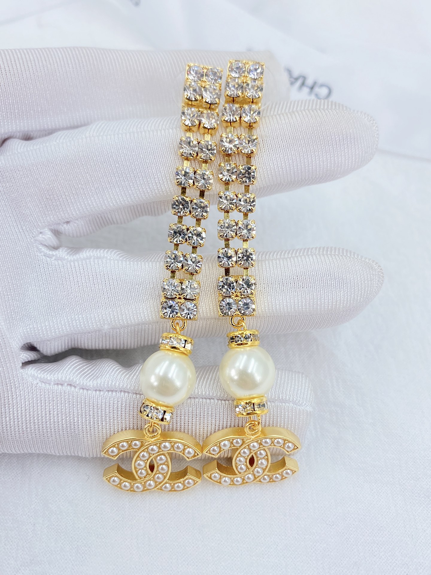 Ch**el Thick Long Earrings Gold Tone For Women