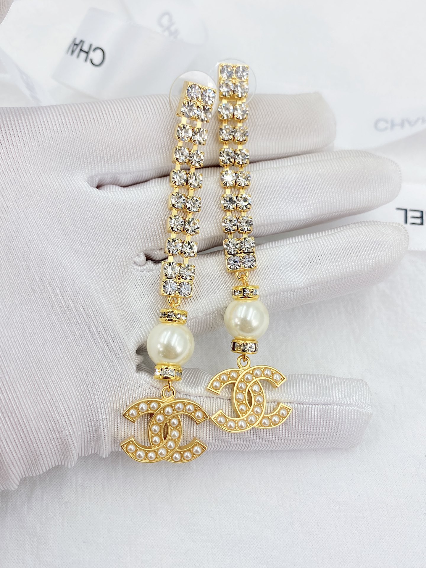 Ch**el Thick Long Earrings Gold Tone For Women