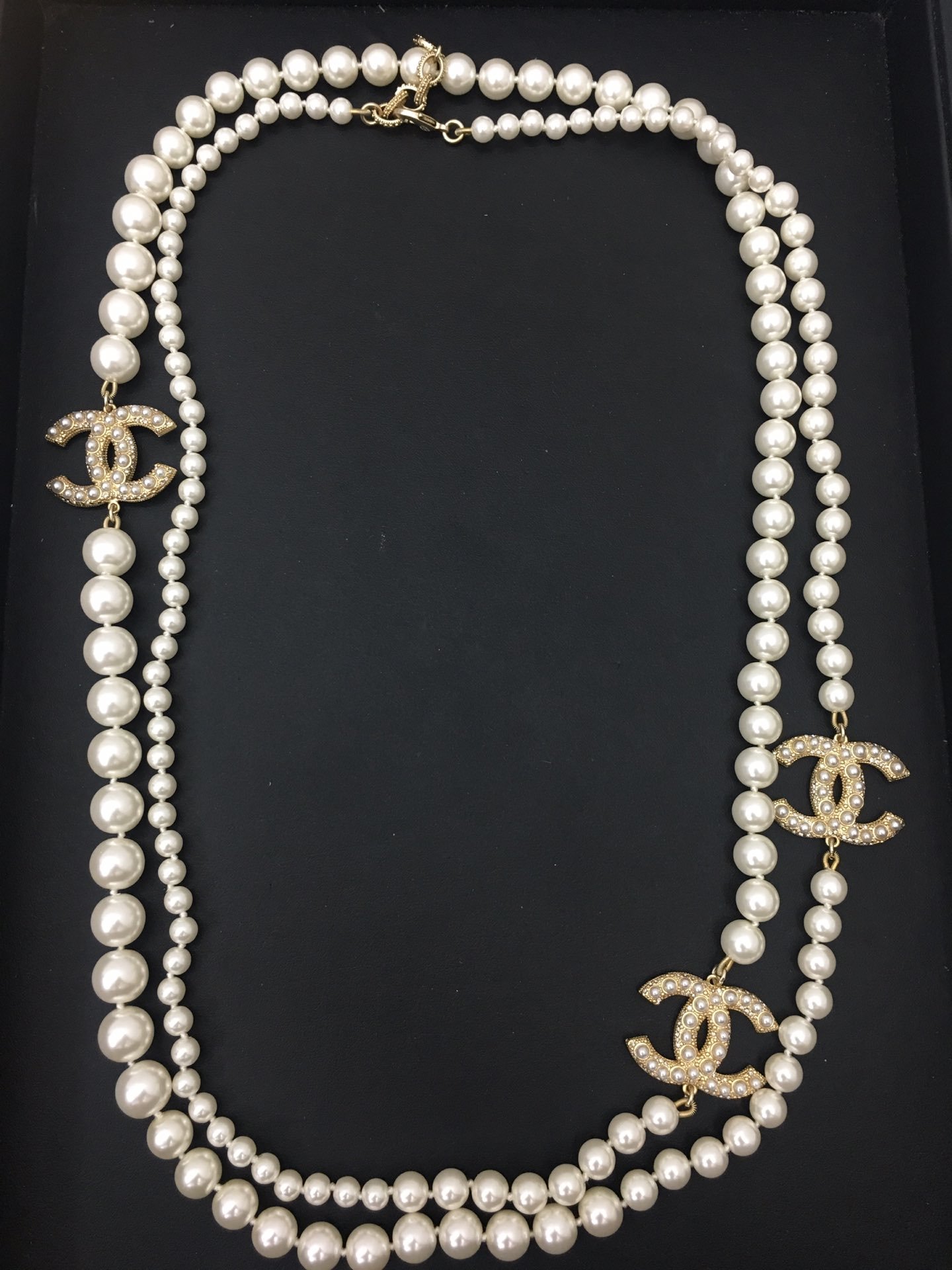 Ch**el Three Ch**el Iconics Pearl Necklace White For Women