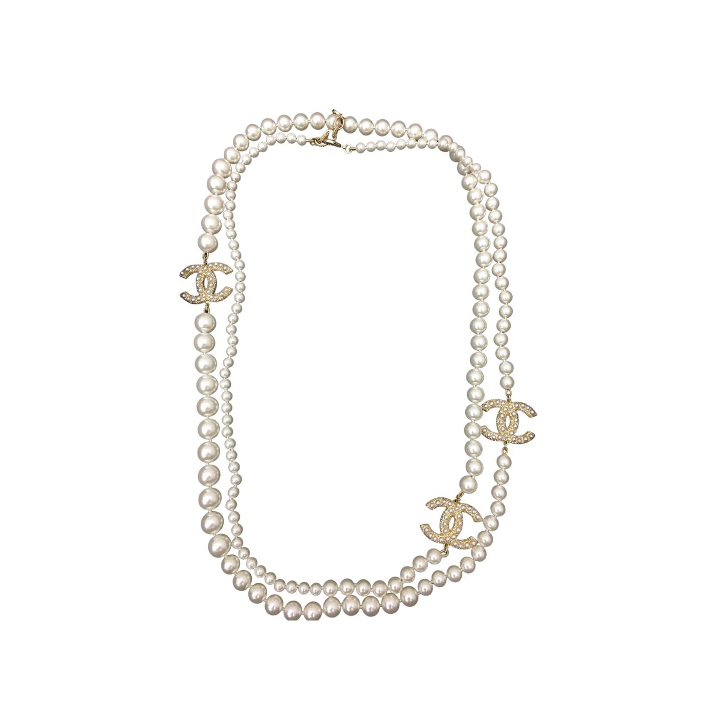 Ch**el Three Ch**el Iconics Pearl Necklace White For Women