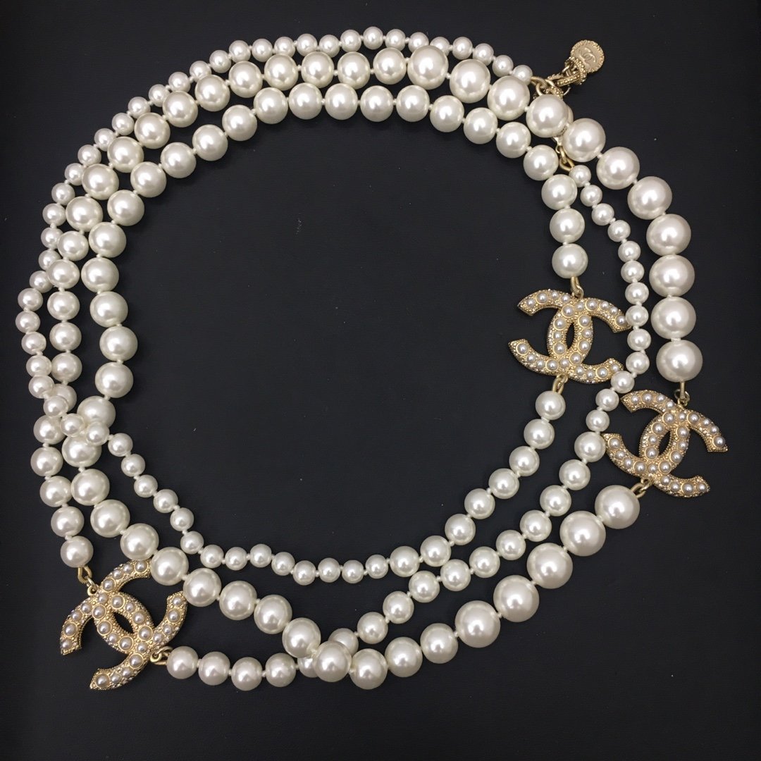 Ch**el Three Ch**el Iconics Pearl Necklace White For Women