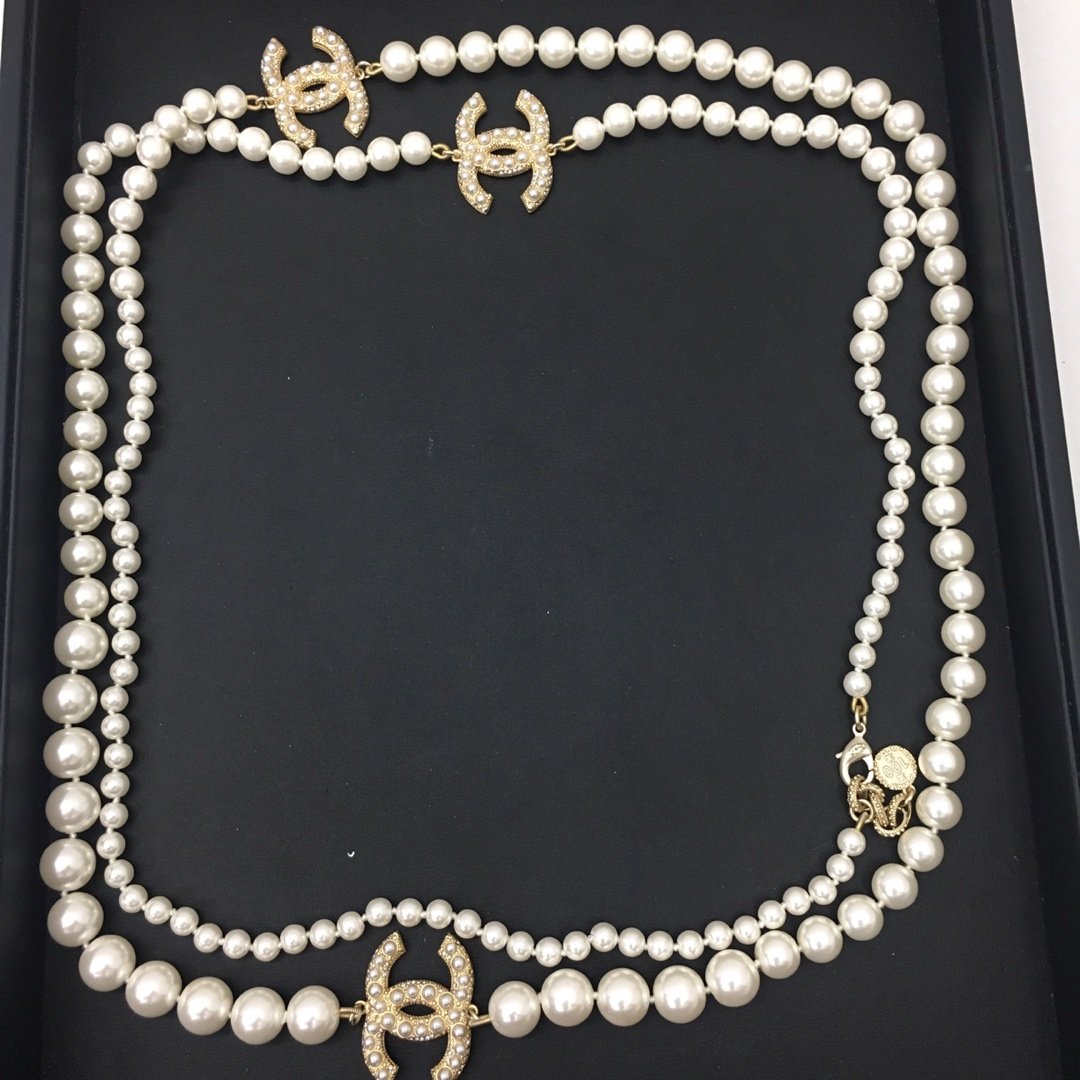 Ch**el Three Ch**el Iconics Pearl Necklace White For Women