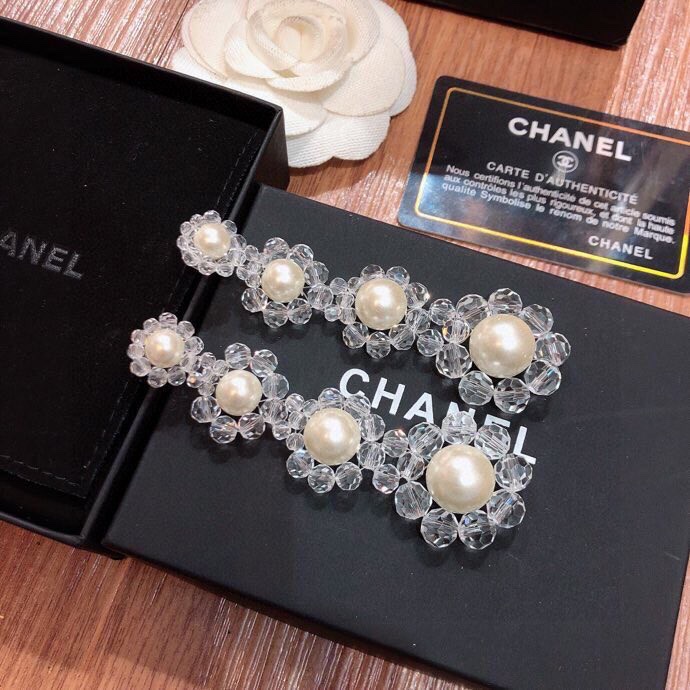 Ch**el Transparent Pearl Earrings White For Women