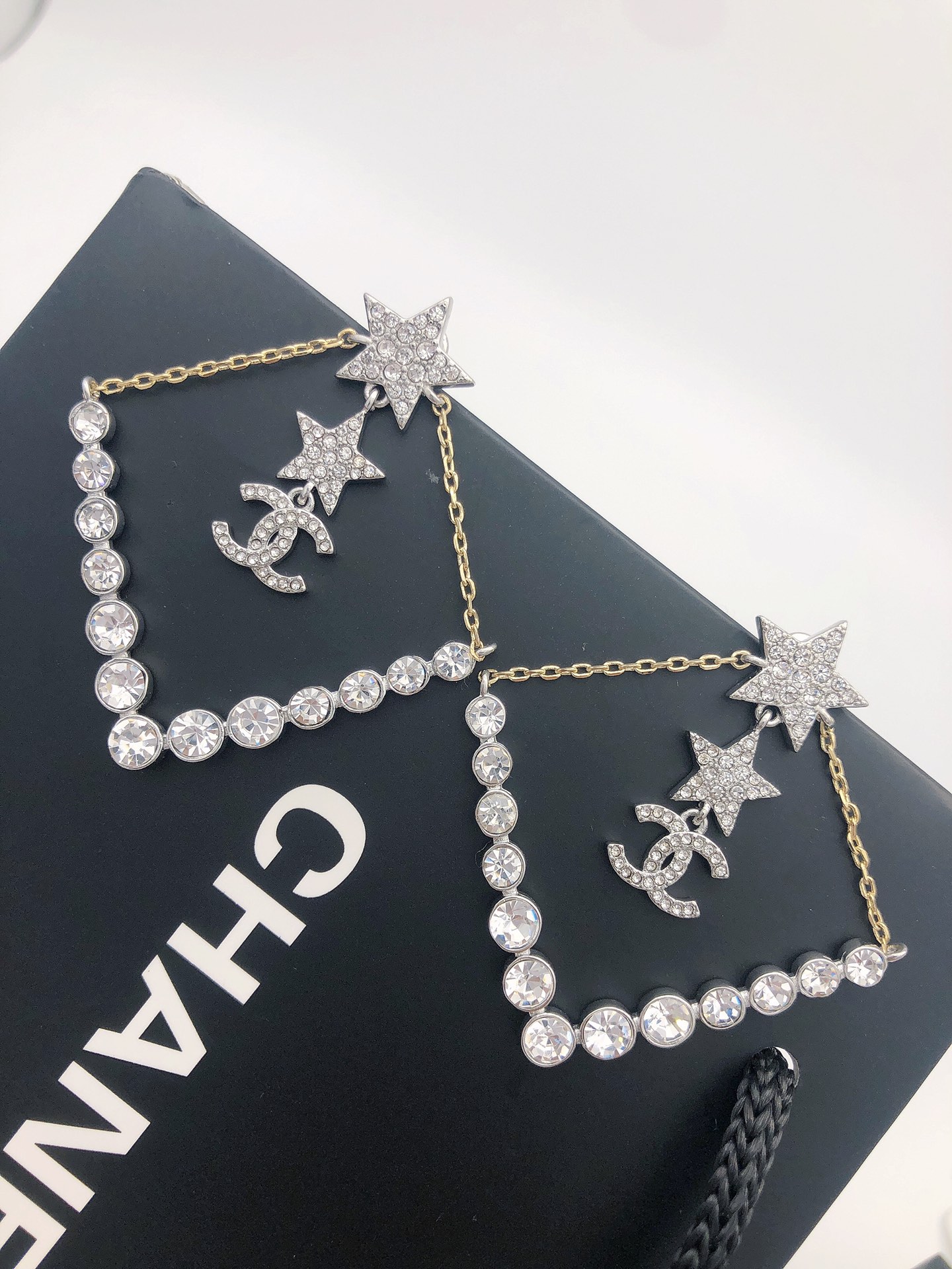 Ch**el Triangle Star Crystal Earrings Silver For Women