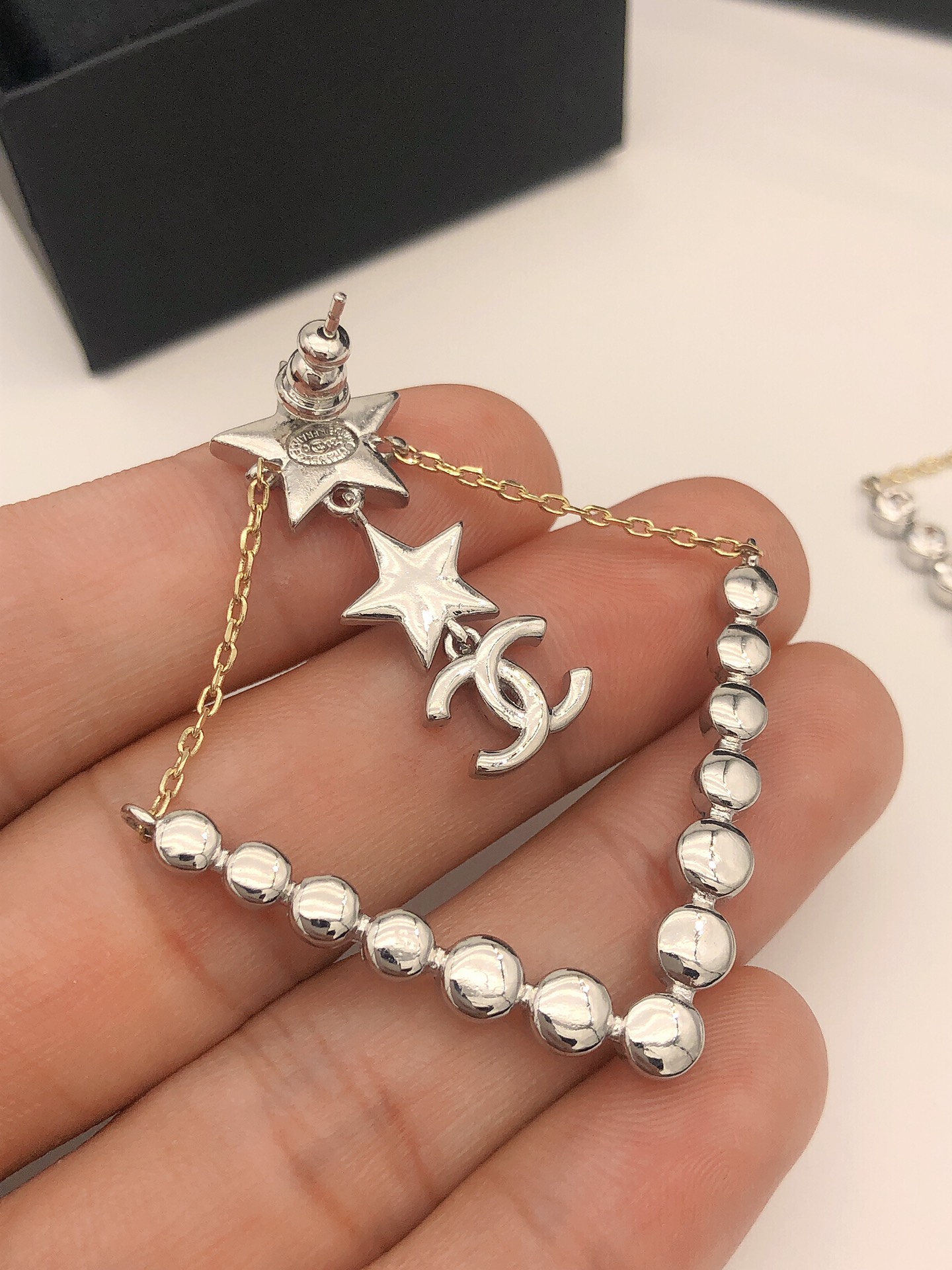 Ch**el Triangle Star Crystal Earrings Silver For Women