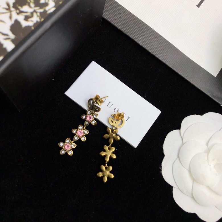 Gvc*1 Triple Flower GG Earrings Gold Tone For Women