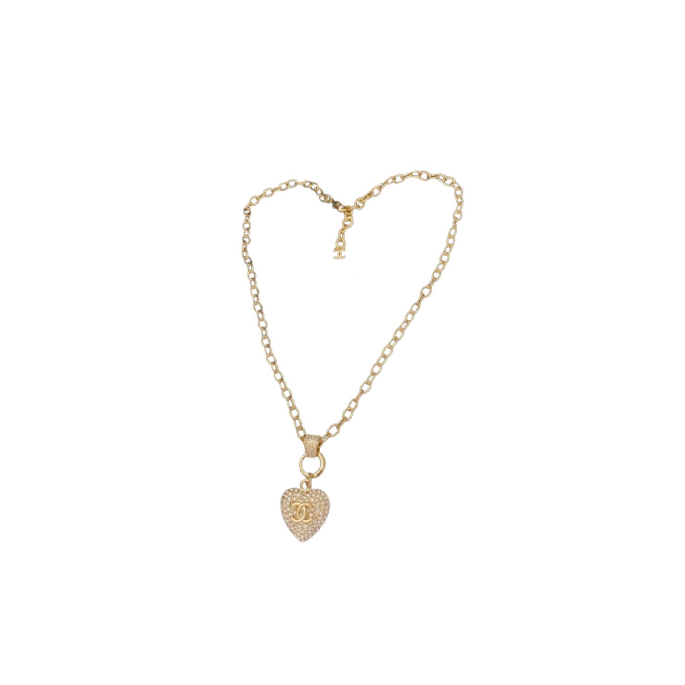 Ch**el Twinkle Heart Chain Necklace Gold Tone For Women